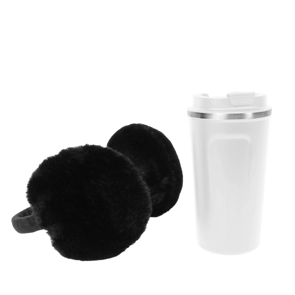 Travel mug and ear muff duo