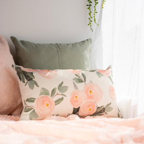 Coussin Kozy rectangle - Fleuris rose||Rectangular Kozy cushion - Pink blossom