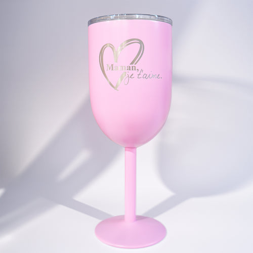 Verre à vin isotherme rose - Maman je t’aime