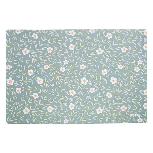 Napperon antidérapant fleurs blanches - Bleu