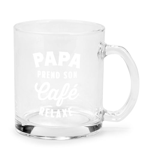 Tasse en verre - Papa prend son café||Glass mug - Papa prend son café