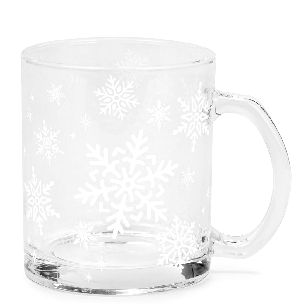 Glass mug - White snowflakes