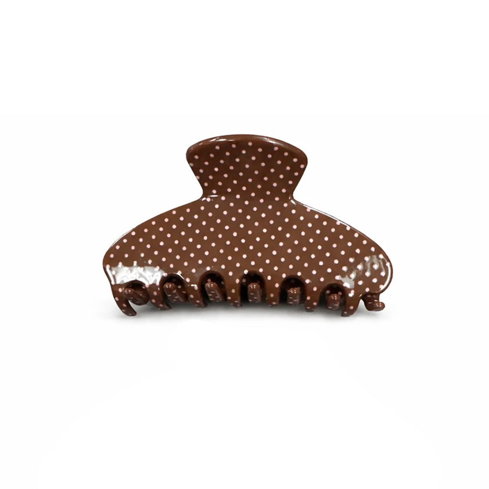 Brown hair clip with white polka dots