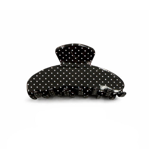 Black hair clip with white polka dots