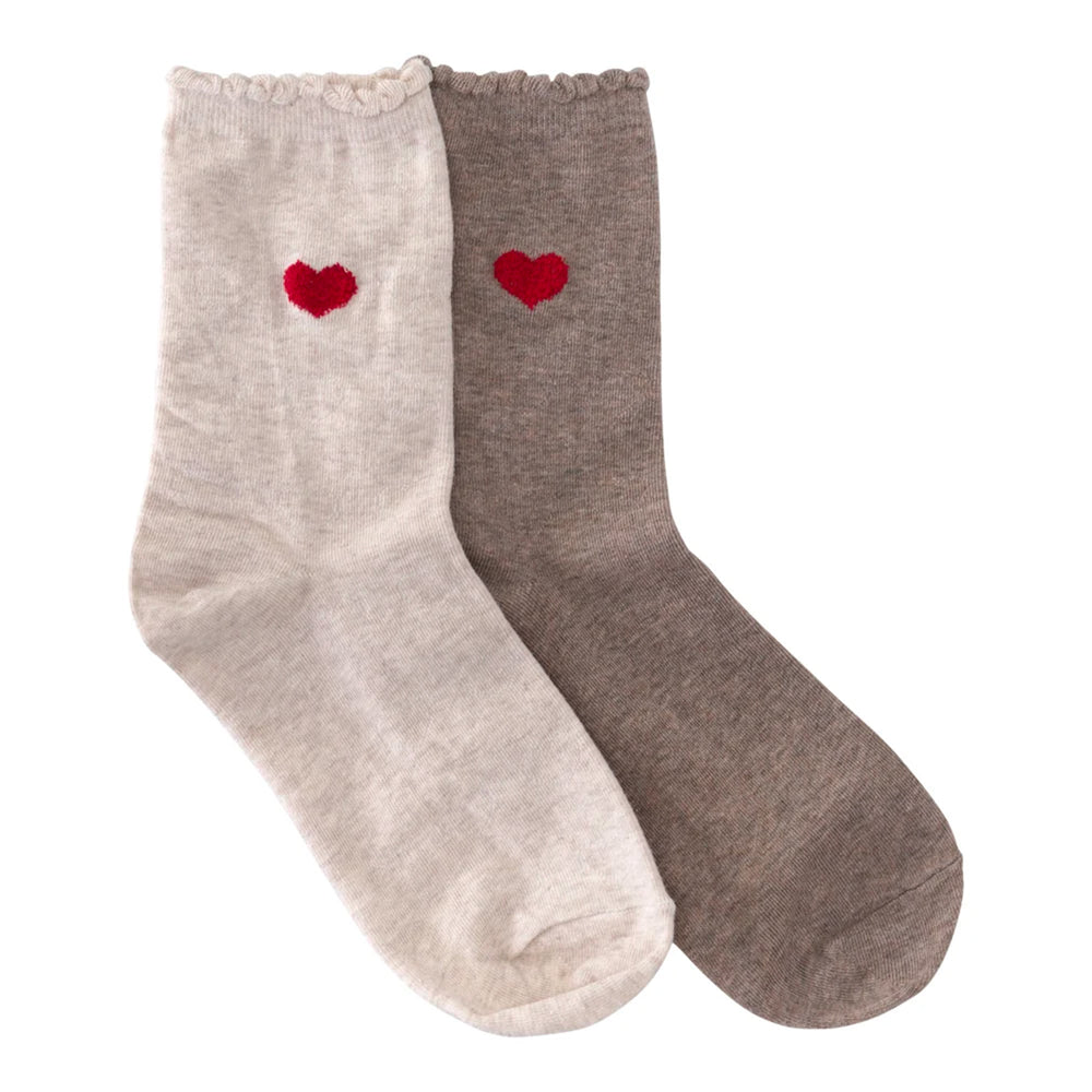 Taupe socks with small red heart