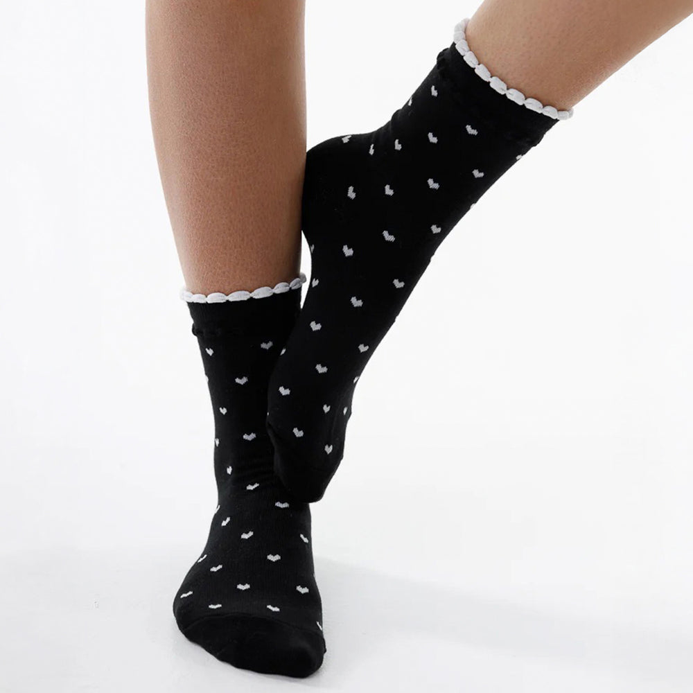 Bas noir - Coeurs blancs