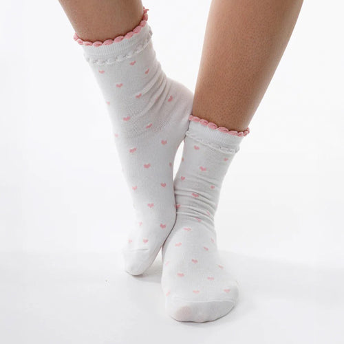 Bas avec coeurs roses - Blanc