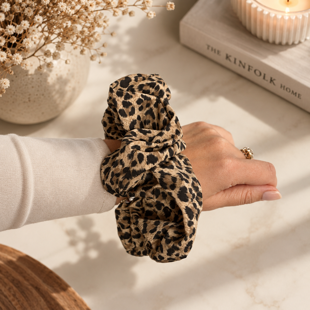 Grey leopard print scrunchie