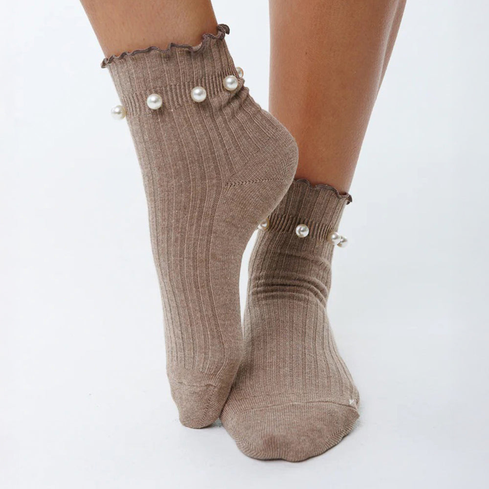 Bas avec perles - Taupe