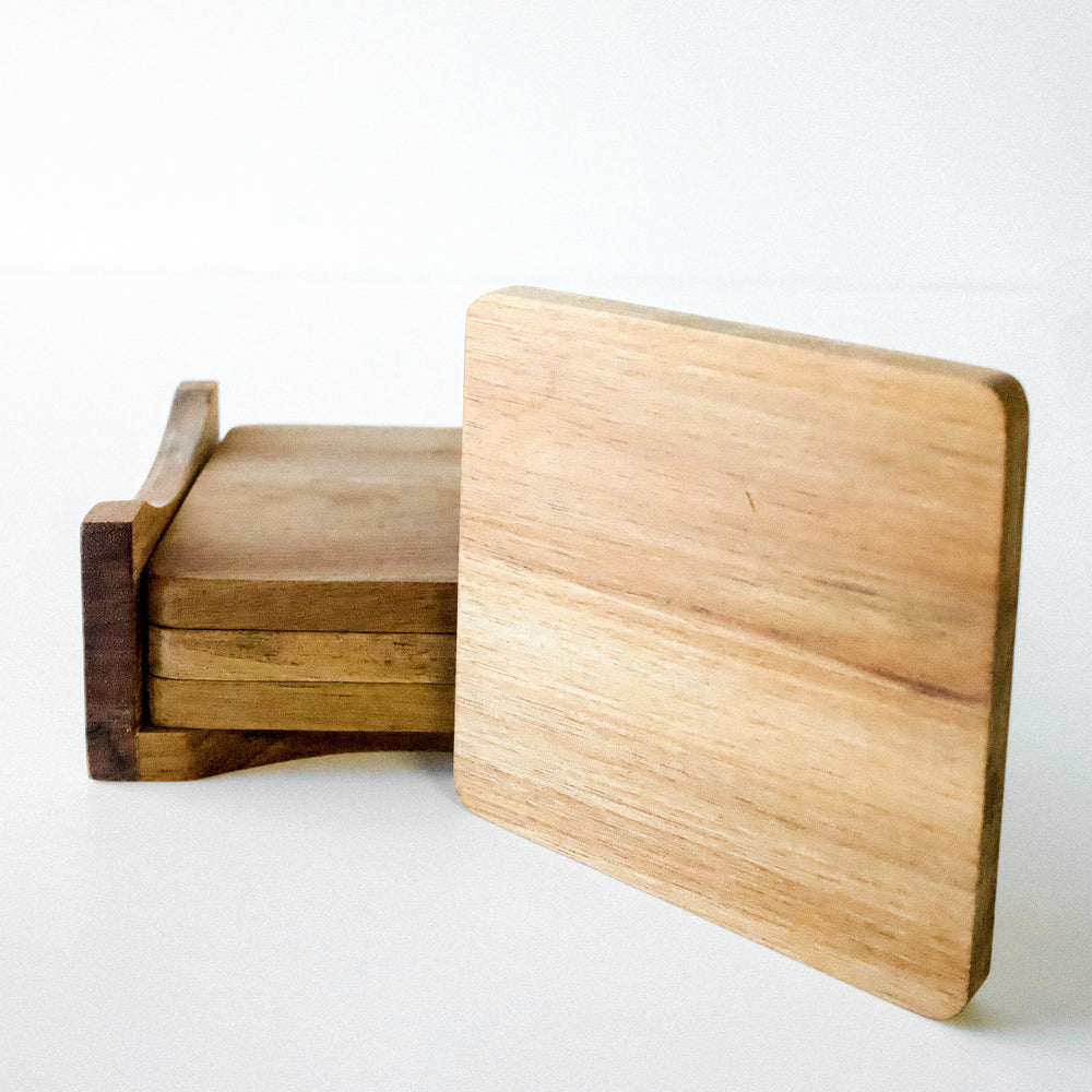 Set of 4 square coasters - Acacia wood