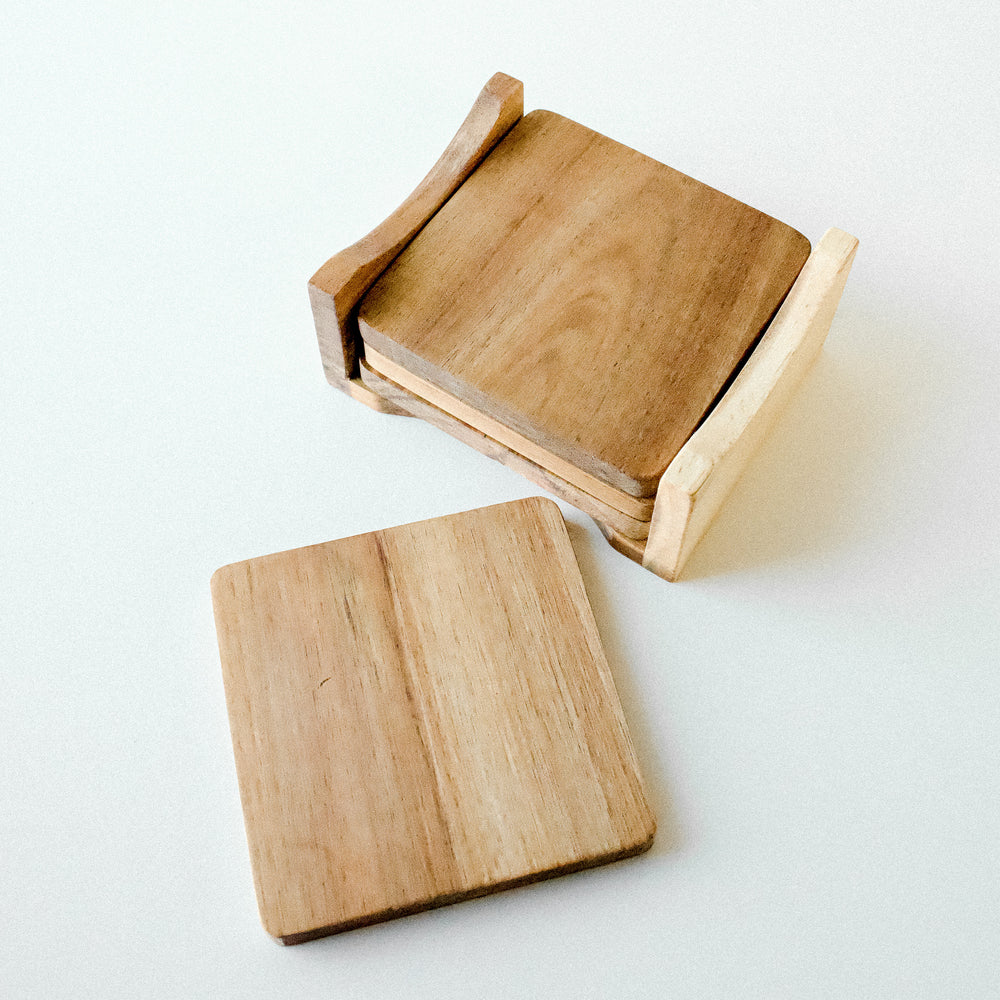 Set of 4 square coasters - Acacia wood