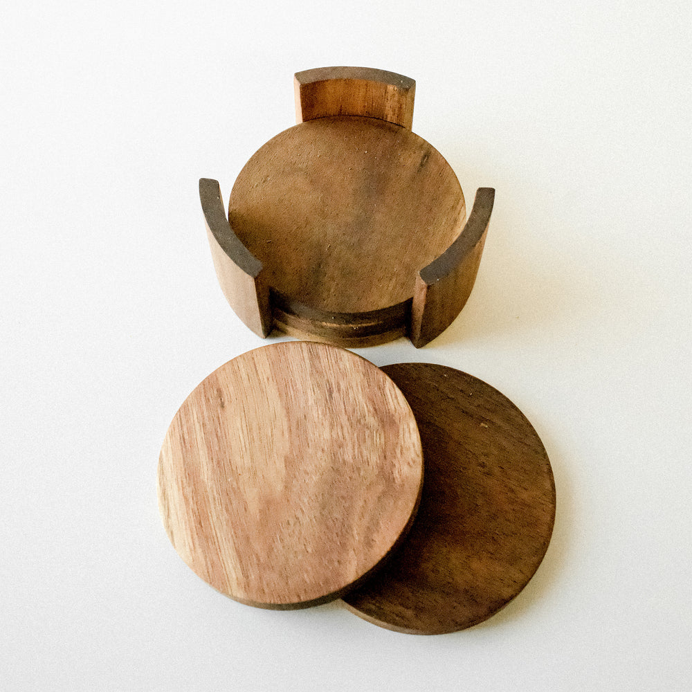 Set of 4 round coasters - Acacia wood