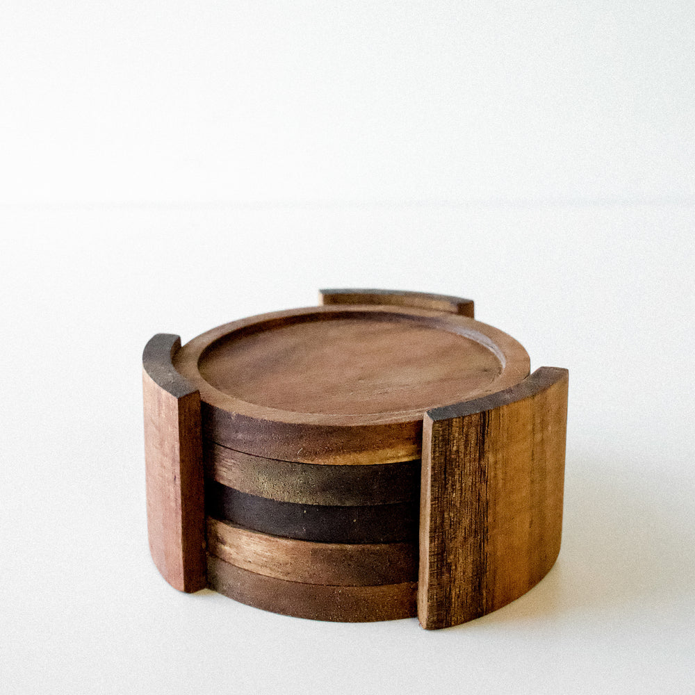 Set of 4 round coasters - Acacia wood