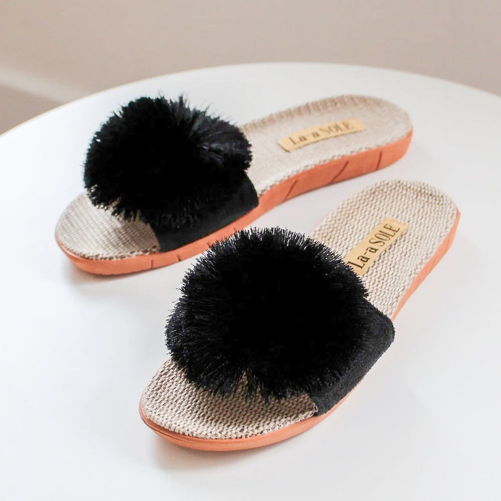 Sandales à pompon - Noire||Pompon sandals - Black