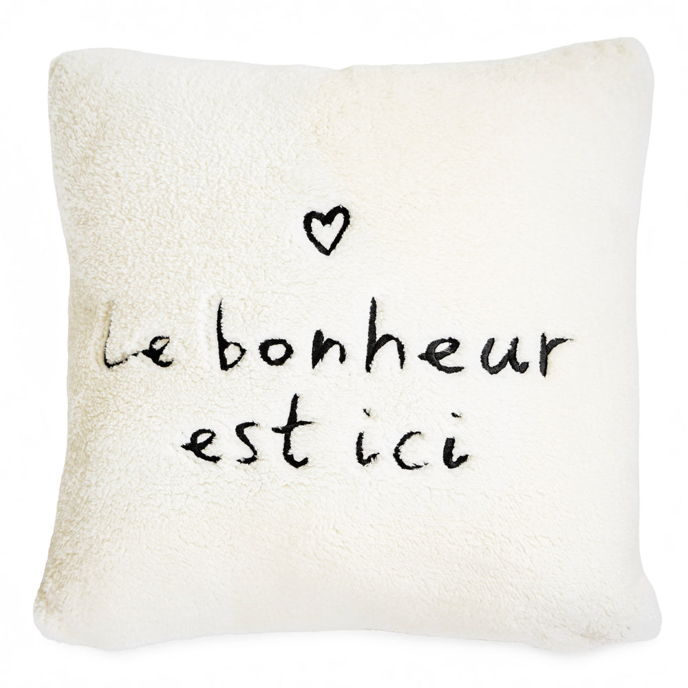 Coussin en sherpa - Le bonheur est ici