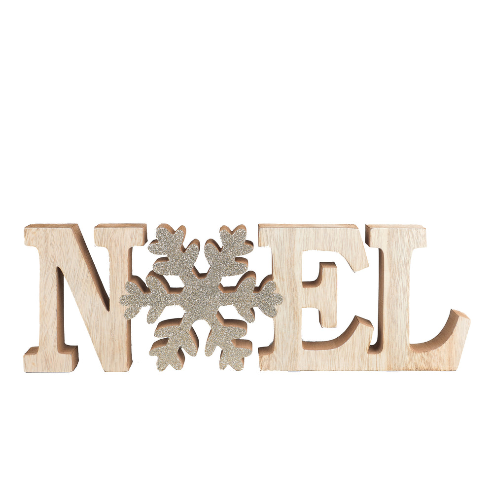 "NOEL" en bois & flocon brillant