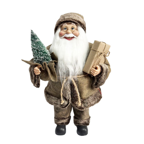 Grand Père Noël debout avec skis - Brun