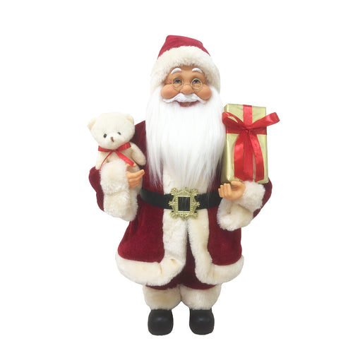 Grand Père Noël debout avec ourson - Rouge