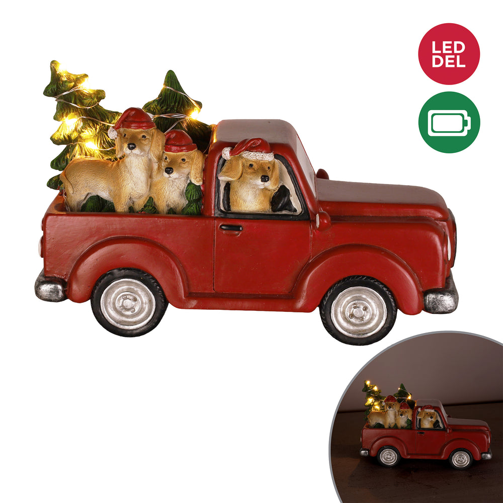 Camion rouge - Chiens & sapins illuminés