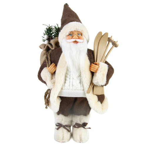 Standing Santa Claus with Skis - Brown