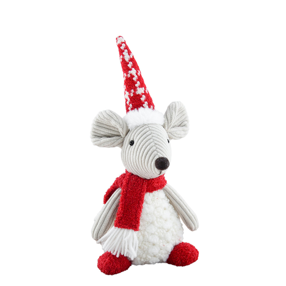 Sitting Mouse with Beanie & Scarf - Red