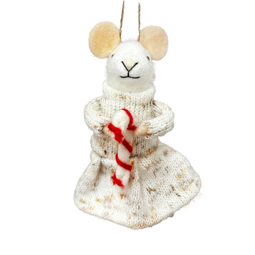 Ornement souris - Manteau et canne de Noël