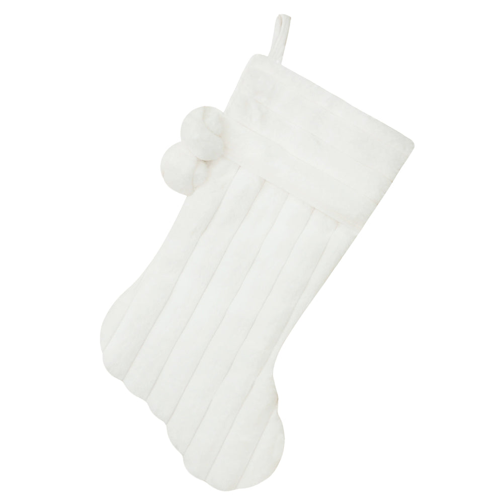 White Christmas Stocking with Pom-Poms