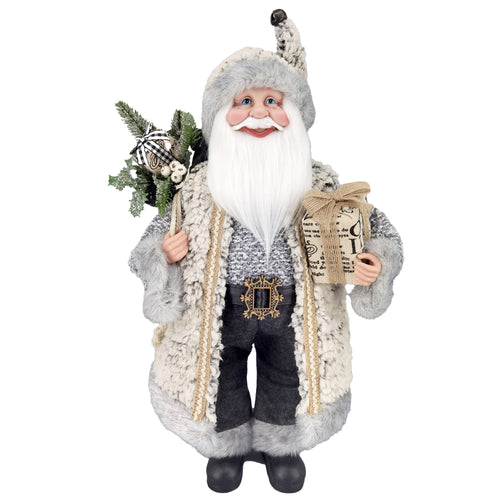 Santa Claus standing - Gray and brown with gift
