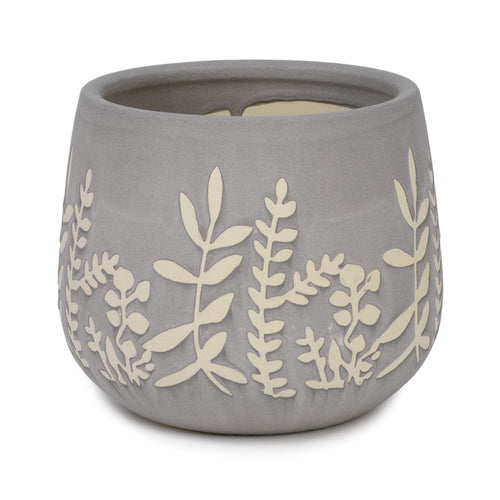 Pot gris aux motifs feuillages||Grey pot with foliage motifs