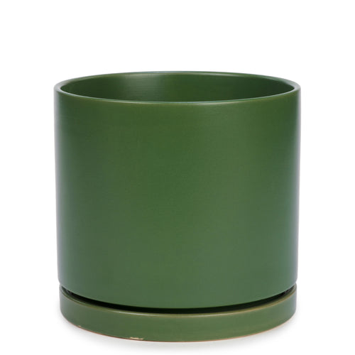 Cache-pot vert avec assiette||Green planter with plate