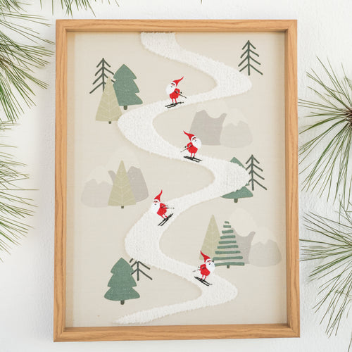 Cadre mural texturé - Père-Noël en ski