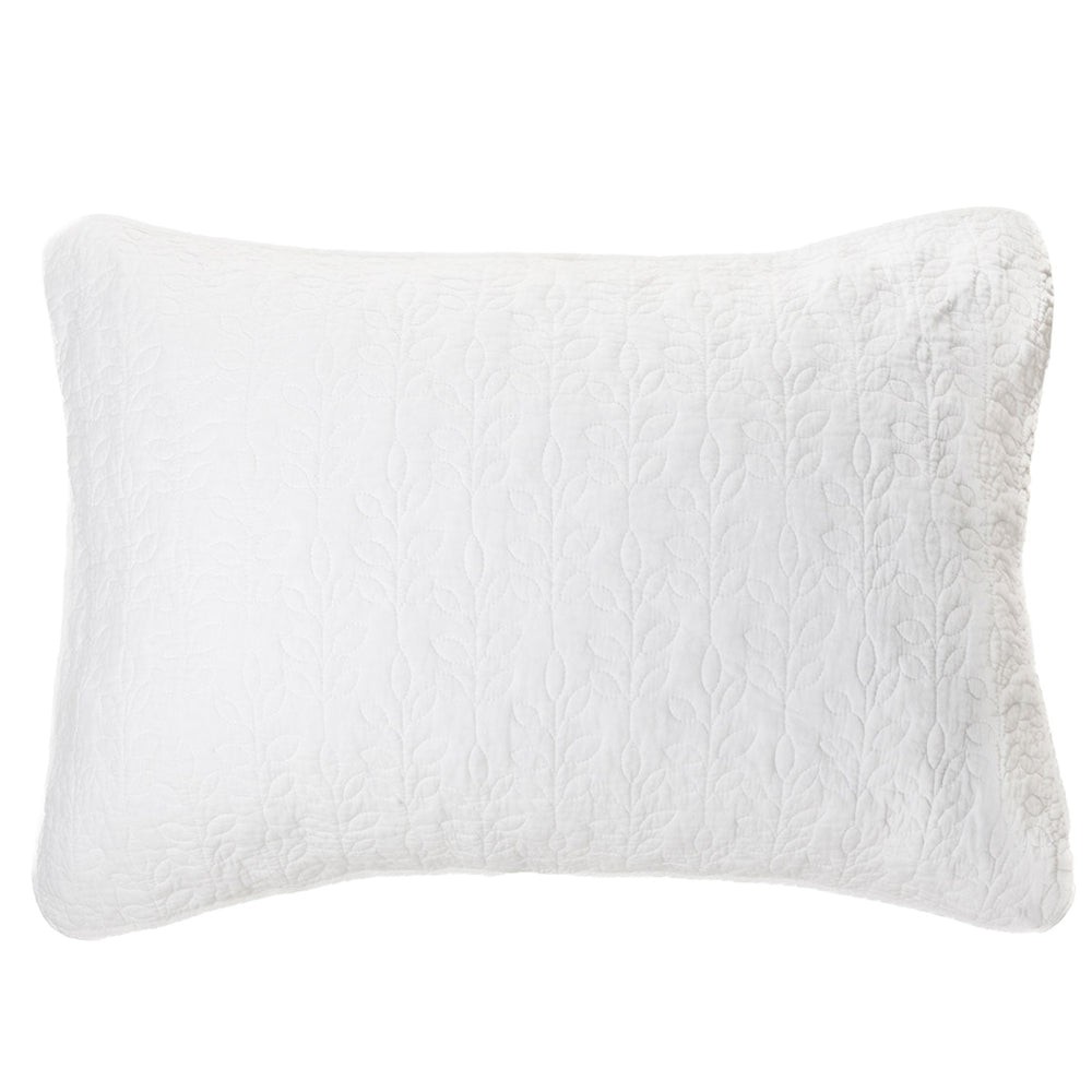 White quilted pillow cover - Foliage