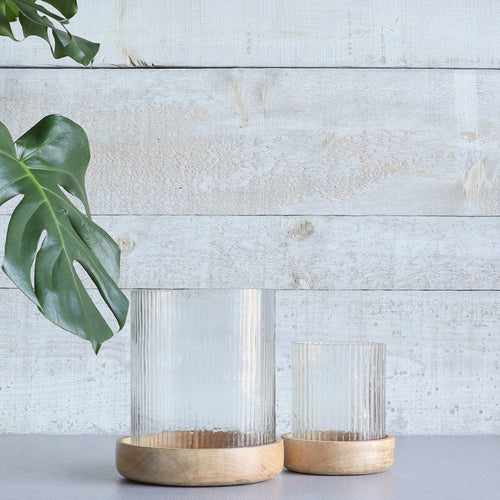 Porte-chandelle en verre & bois||Glass & wood candle holder