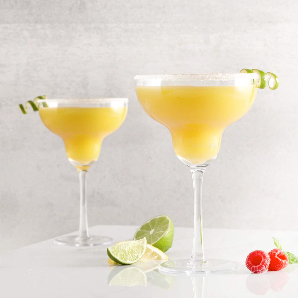 Ensemble de 2 grands verres à margarita avec motif à pied||Set of 2 large margarita glasses with stem pattern