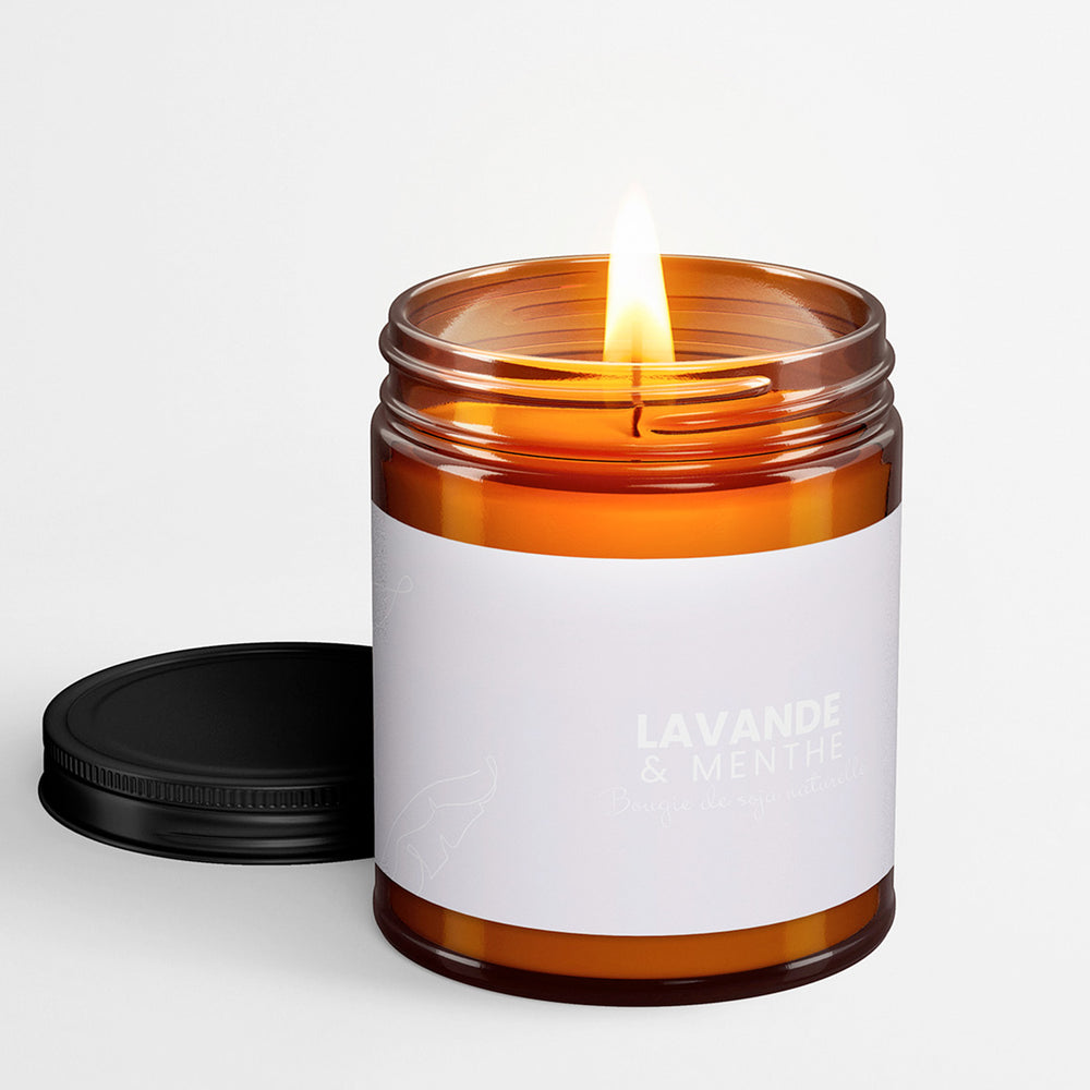 Chandelle ambrée 250 ml - Lavande et menthe||Amber candle 250 ml -  Lavender and Mint