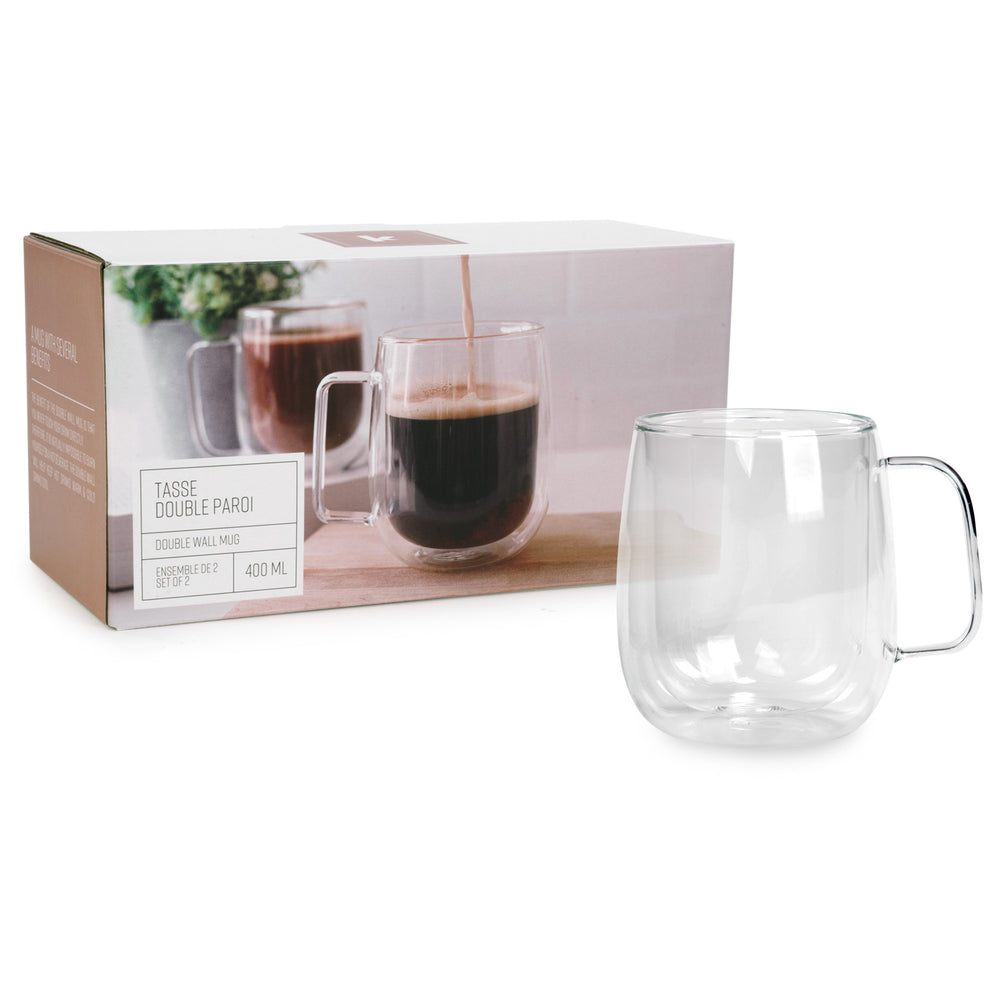 Tasses à café double paroi 400 ml - Ensemble de 2 ||Double wall coffee cups 400 ml - Set of 2