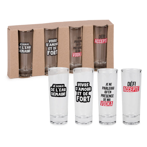 Ensemble de 4 verres à shooter - Avec texte||Set of 4 shot glasses - With text