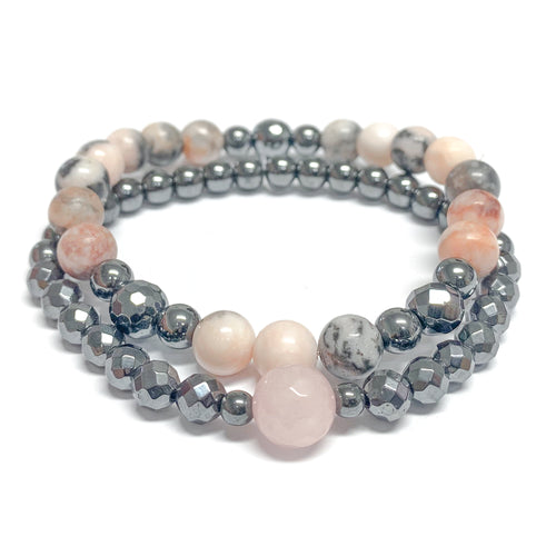 Bracelets duo - Opale rose et hématite||Duo bracelets - Pink opal and hematite