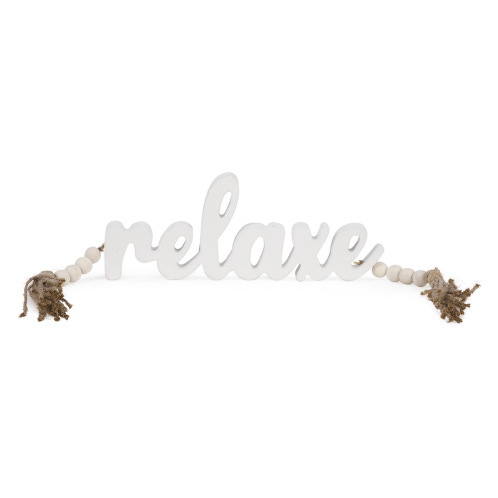 Mot "Relaxe" blanc avec billes||White "Relaxe" word with beads