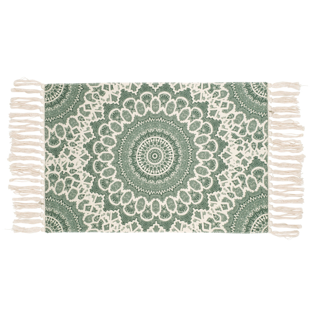 Tapis mandala avec franges - Vert||Mandala rug with fringes - Green